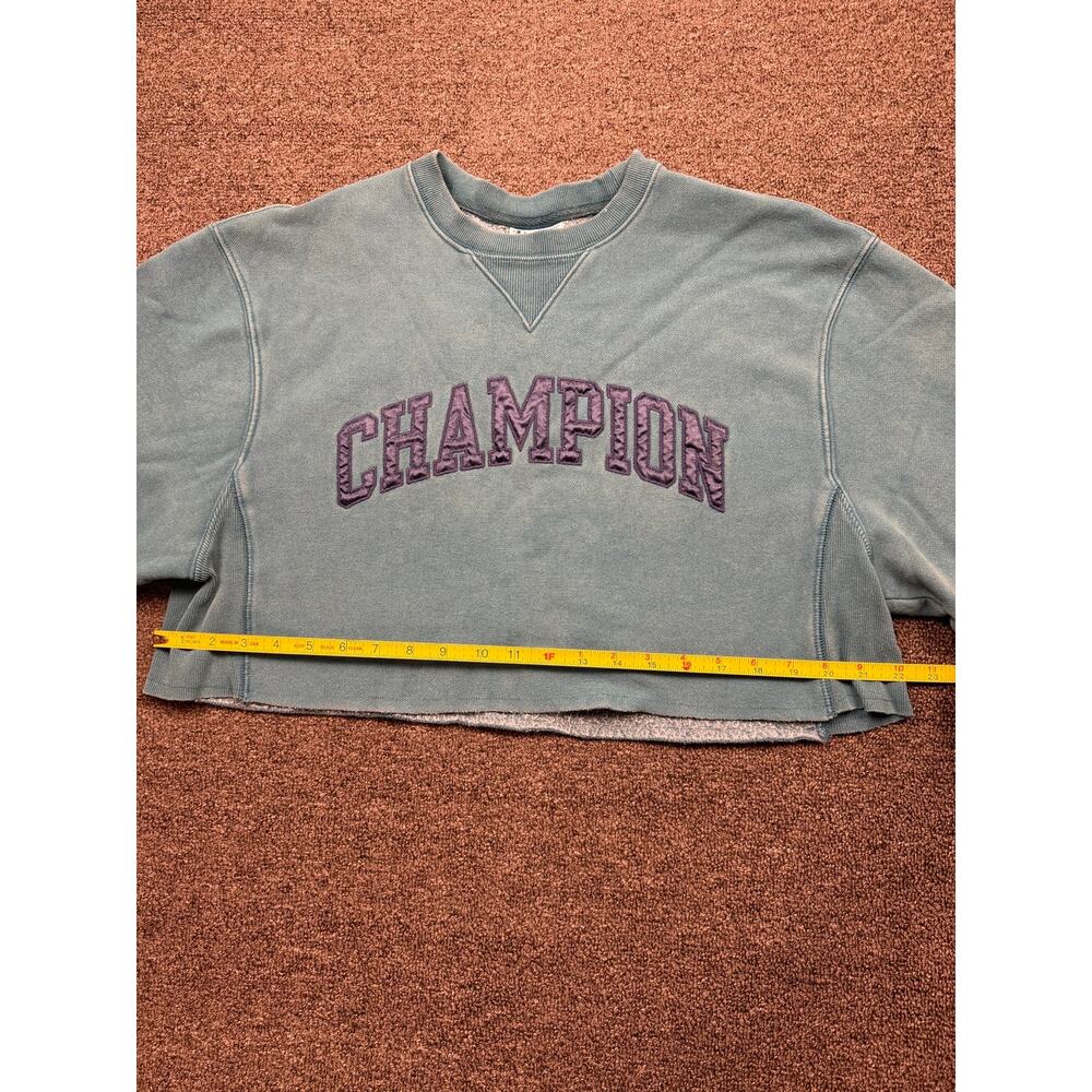 Champion Reverse Weave Cropped Crewneck Sweatshirt -Teal Blue - Size Medium - Picture 3 of 12